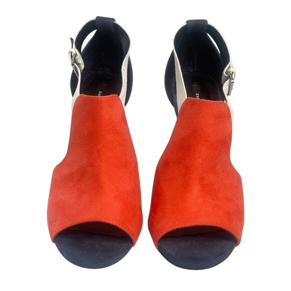Zara Color Block Suede Stiletto Sandals Blue White Orange Open Toe Sexy 40 (9.5) - Picture 5 of 9